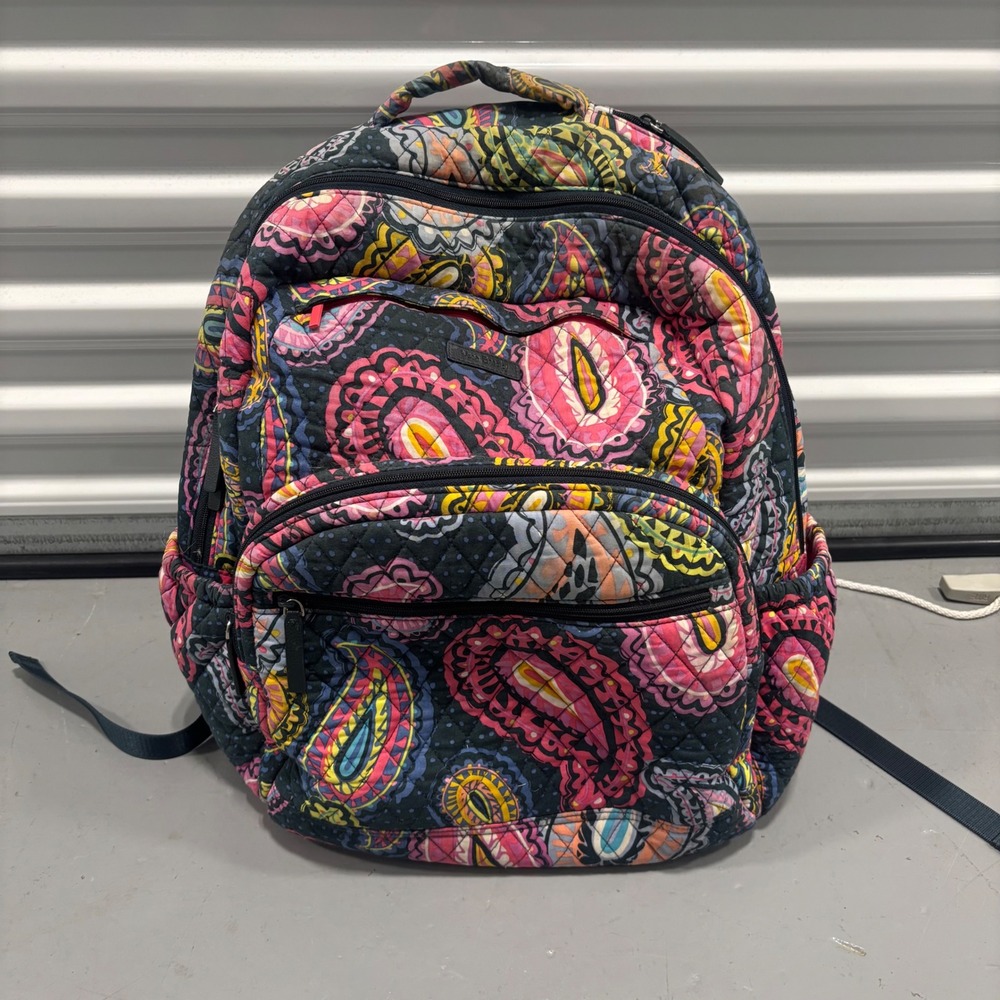 Vera Bradley Campus Backpack Quilted Cotton Multi-Color Paisley Navy Blue